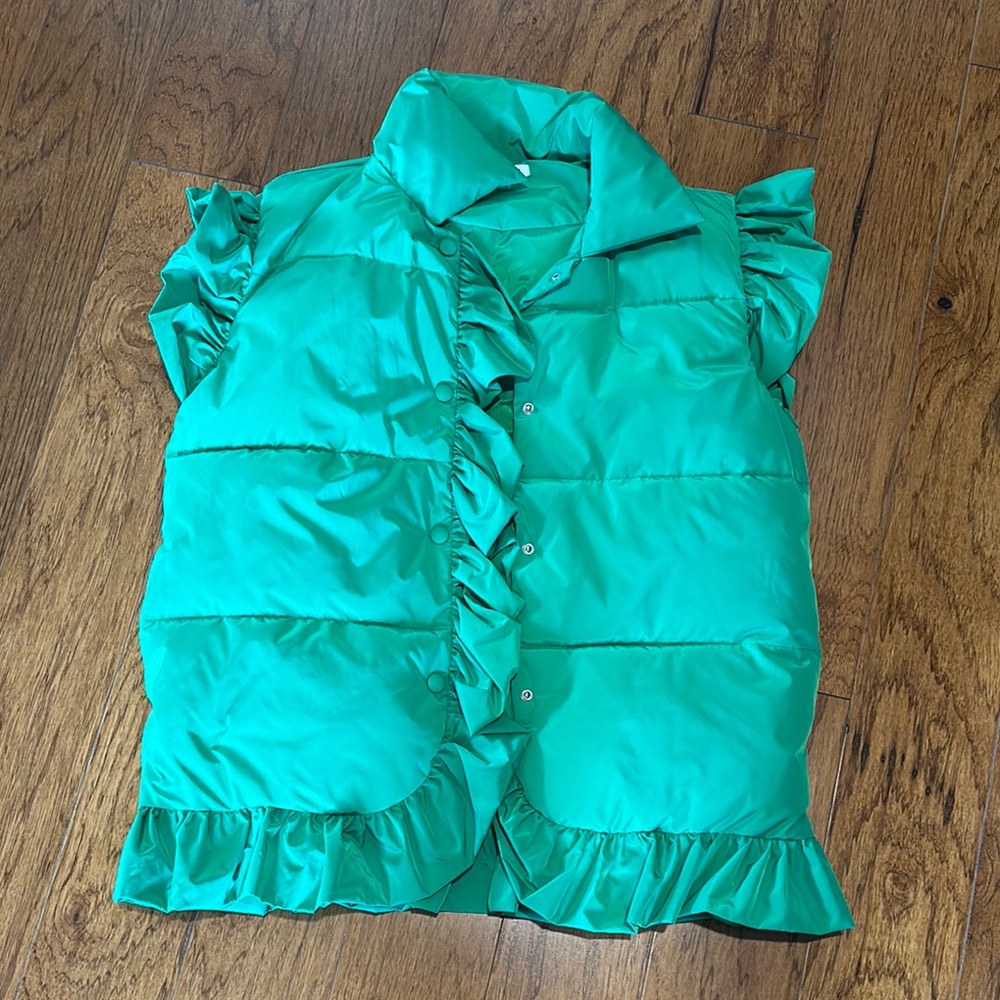 Green Ruffled Puffer Vest